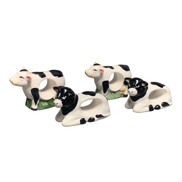 Cow Napkin Holder Ring Set of 4 Ceramic Vintage Farmhouse Decor - Picture 1 of 16